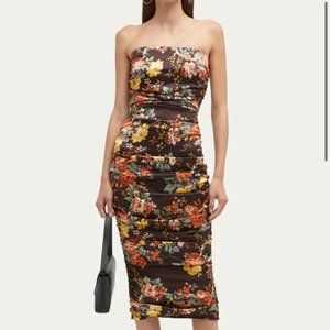Veronica Beard-Kupa Shirred Strapless Midi Dress-Color Oxblood Multi-Size 4